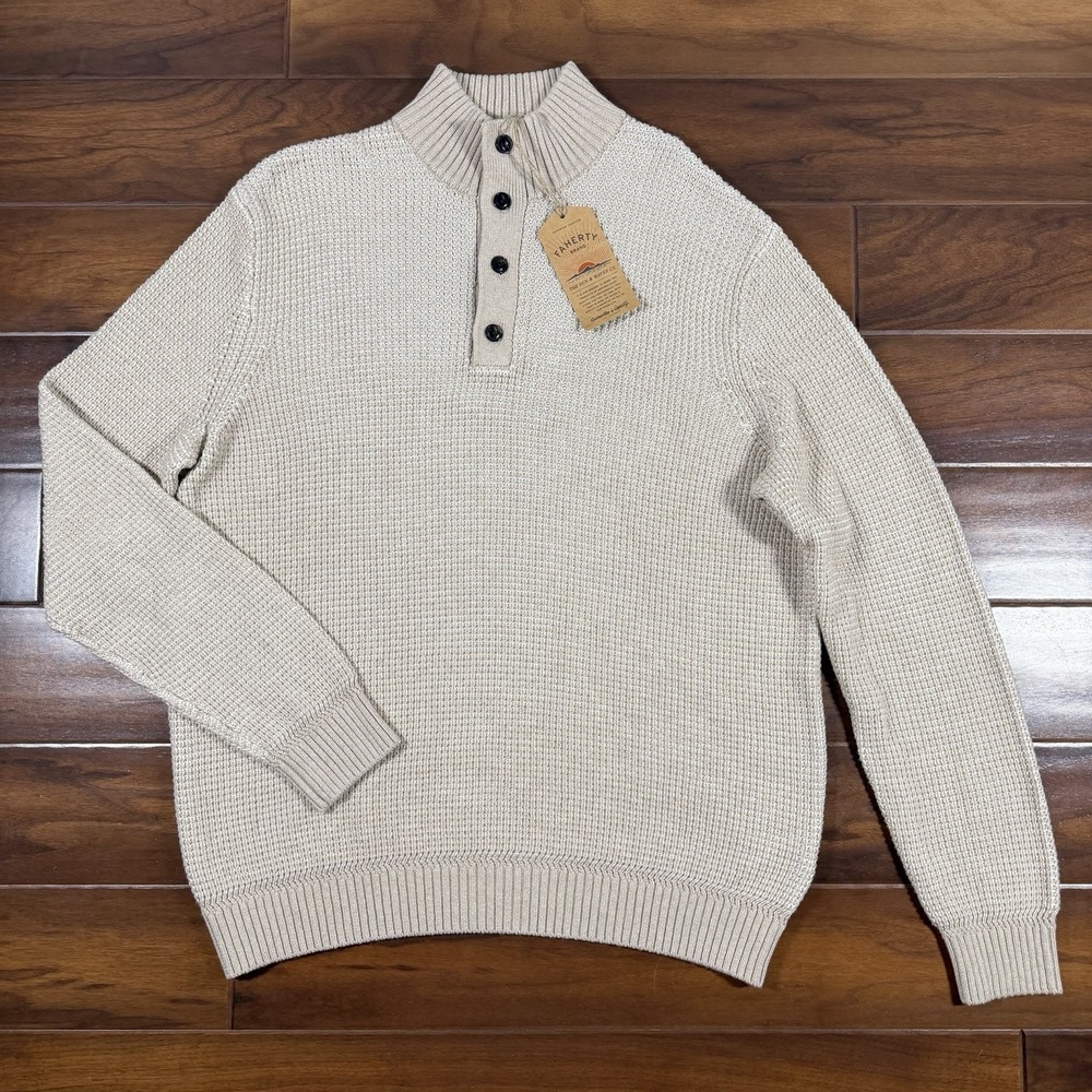 Faherty Size 1XLT Alpine Khaki Organic Cotton Cashmere Quarter Button Sweater